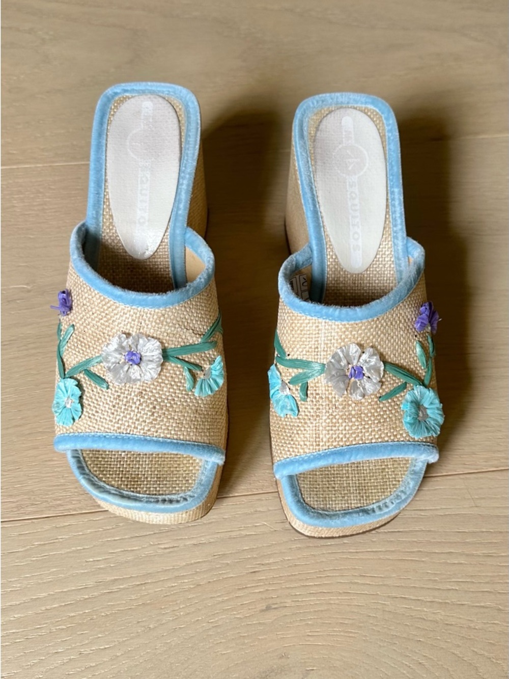 Vintage Raffia Floral Platforms